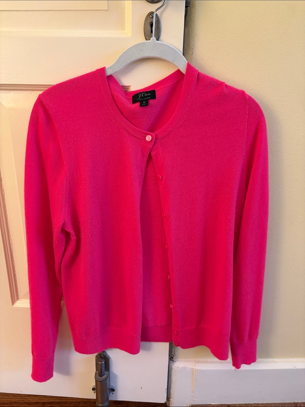 J. Crew Bright Pink Crewneck Button Cardigan